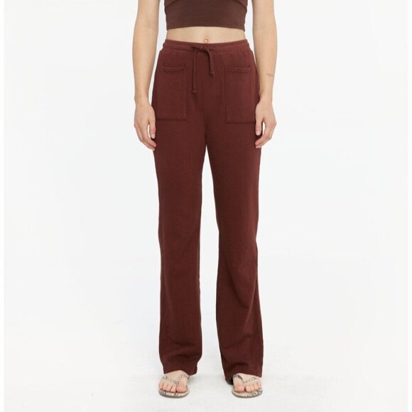 Lacausa Gia Sweats Pants Slight Flare Lightweight Terry Drawstring Brown S - Picture 1 of 6